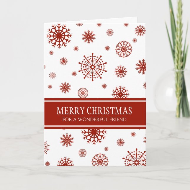Red White Snow Friendship Merry Christmas Card (Front)