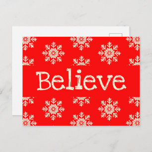 Red White Snowflake Believe Christmas Postcard