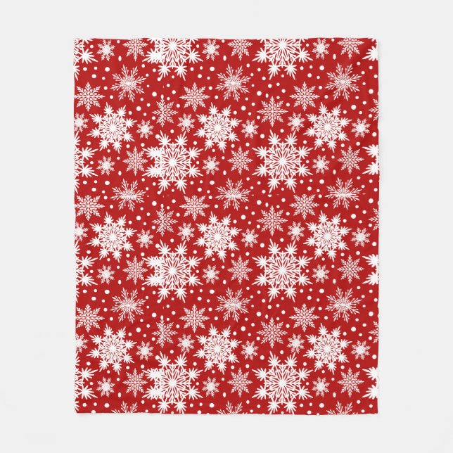 Red & White Snowflake Christmas Classic Pattern Fleece Blanket (Front)
