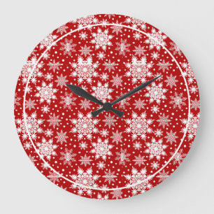 Red & White Snowflake Christmas Classic Pattern  Large Clock