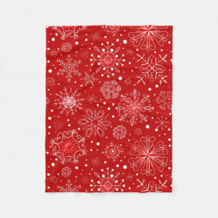 Red & White Snowflake Christmas Design Fleece Blanket