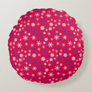 Red White Snowflake Christmas Pattern Round Pillow