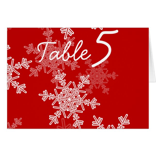 Red White Snowflake Christmas Wedding Table Number (Front Horizontal)