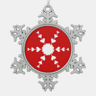 Red White Snowflake Heart Snowflake Ornament