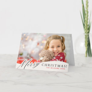 Red & White Snowflake Merry Christmas Custom Photo Card