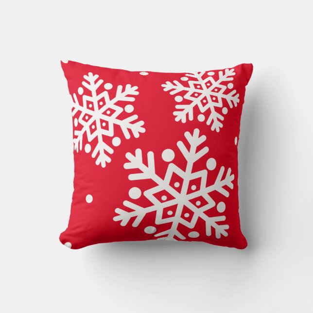 Red White Snowflake Modern Classic Throw Pillow (Front)