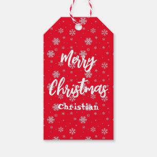 Red White Snowflake Modern Merry Christmas Gift Tags