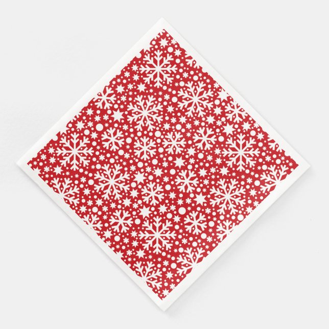 red white snowflake pattern Christmas paper plate Napkin (Corner)