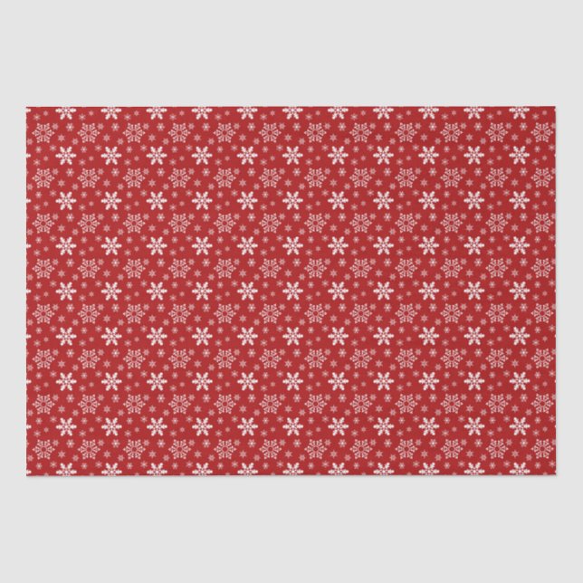 Red White Snowflake Pattern Holiday Christmas  Tissue Paper (Front)