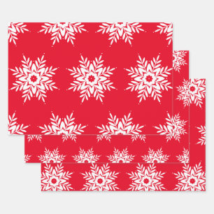 Red White Snowflake Pattern Wrapping Paper Sheet