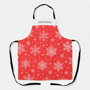 Red White Snowflake Personalized Christmas Apron