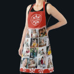 Red White Snowflake Photo Collage Christmas Apron<br><div class="desc">Monogrammed Christmas apron in red and white featuring a collage of square photos covering most of the winter apron. Your family name or name inside a snowflake monogram. White snowflakes are printed on the hem.</div>