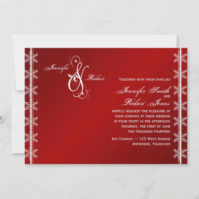 Red White Snowflake Winter Wedding Invitation (Front)