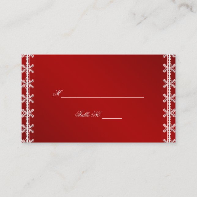 Red White Snowflake Winter Wedding Place Cards (Front)