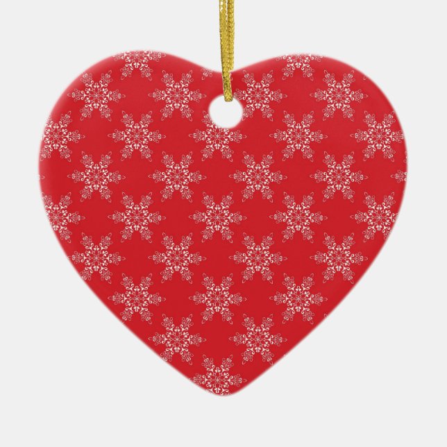Red White Snowflakes Ceramic Ornament (Front)
