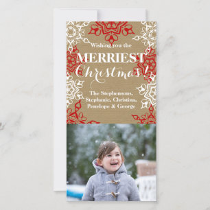 Red White Snowflakes Christmas Craft Paper Holiday Card