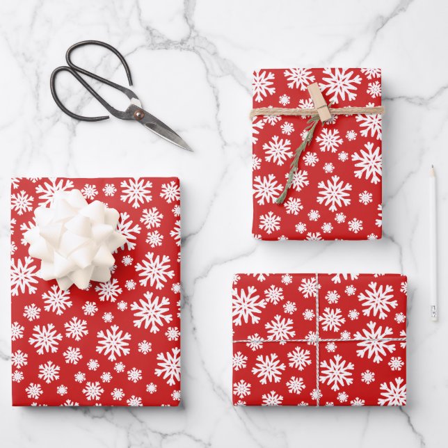 Red White Snowflakes Christmas Holiday  Wrapping Paper Sheet (Front)