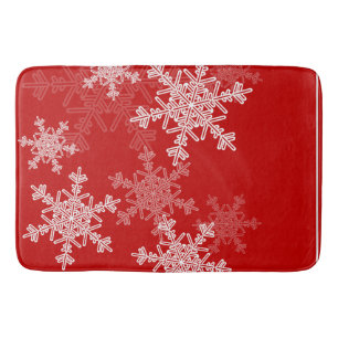 Red White Snowflakes Minimalist Christmas Bath Mat