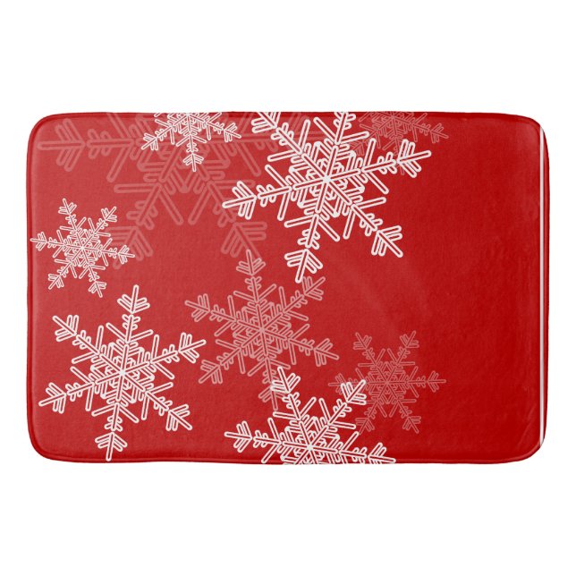 Red White Snowflakes Minimalist Christmas Bath Mat (Front)