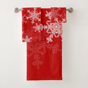 Red White Snowflakes Minimalist Christmas Bath Towel Set