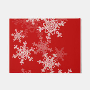 Red White Snowflakes Minimalist Christmas Doormat