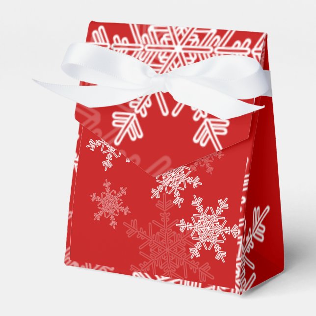 Red White Snowflakes Minimalist Christmas Favor Box (Front Side)