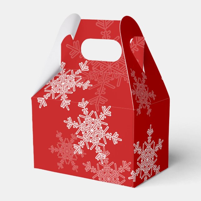 Red White Snowflakes Minimalist Christmas Favor Box (Front Side)