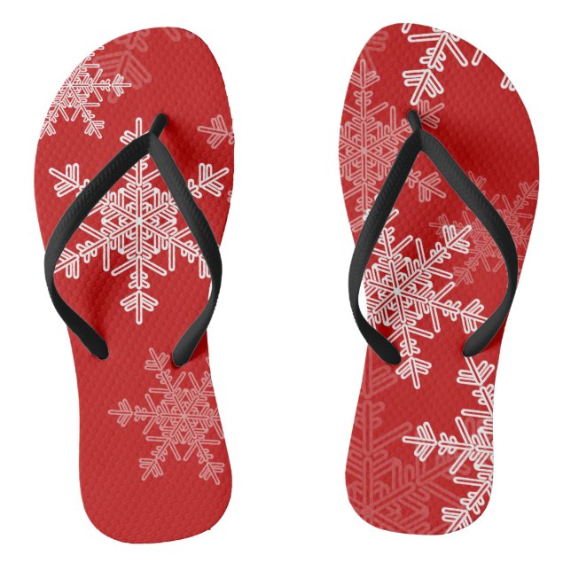 Red White Snowflakes Minimalist Christmas Flip Flops (Footbed)