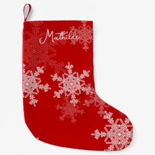 Red White Snowflakes Minimalist Christmas Name Small Christmas Stocking