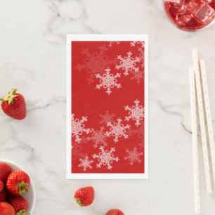 Red White Snowflakes Minimalist Christmas Napkin