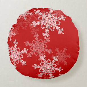 Red White Snowflakes Minimalist Christmas Round Pillow