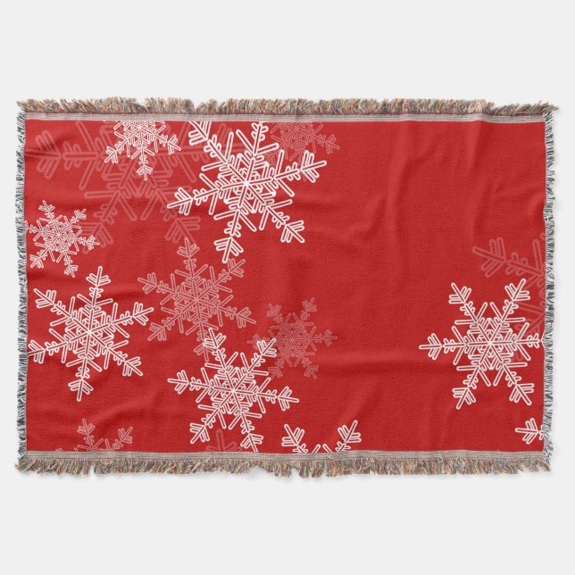 Red White Snowflakes Minimalist Christmas Throw Blanket (Front)