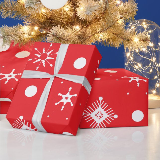 Red White Snowflakes Pattern Wrapping Paper (Holidays)