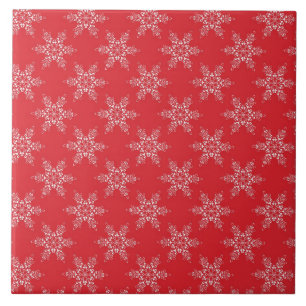 Red White Snowflakes Tile