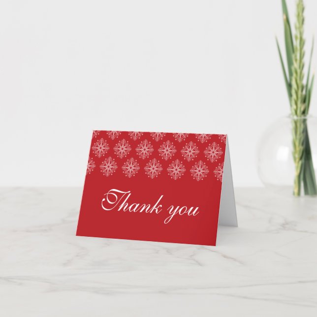 Red + white snowflakes wedding thank you card (Front)