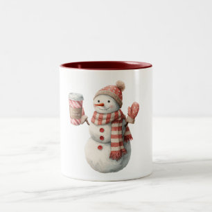 Red White Snowman Christmas Two-Tone Coffee Mug