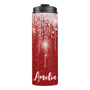 Red White Snowy Dripping Snowflake Custom Name Thermal Tumbler