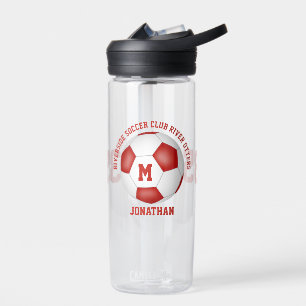 red white soccer team colours kids teens custom water bottle