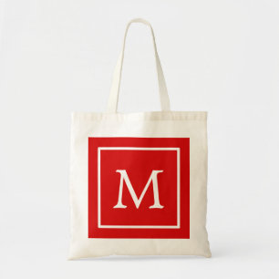 Red & White Square Personalized Custom Monogram Tote Bag
