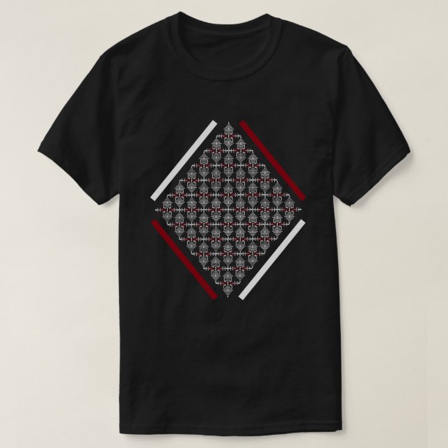 Red & White Square With Asian Inspired Patterns T-Shirt (Design Front)