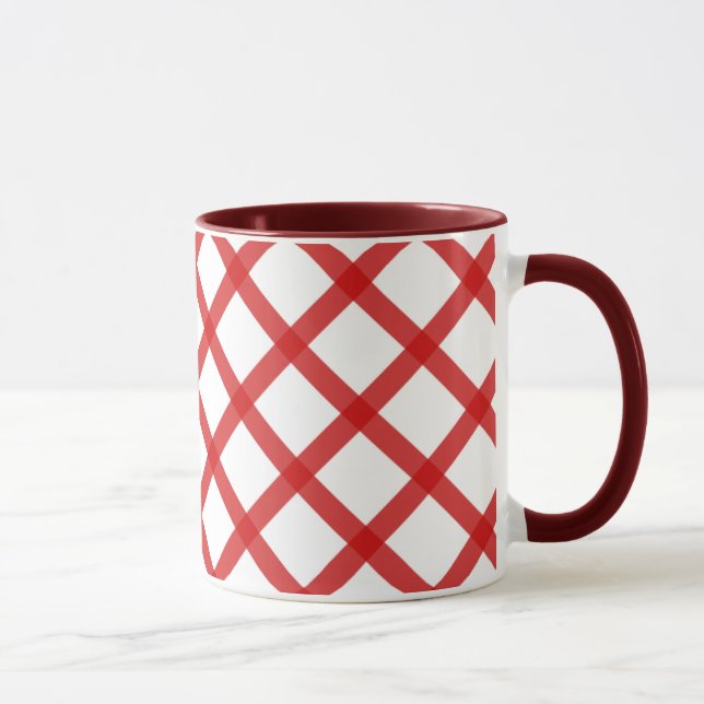 Red White Squares Retro Coffee Mug (Right)