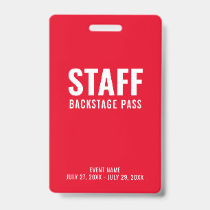 Red White Staff Backstage Pass ID Badge