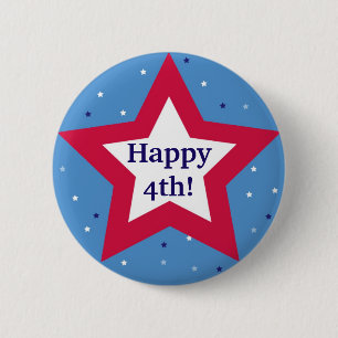 Red white star Happy 4th Independence Day custom 2 Inch Round Button