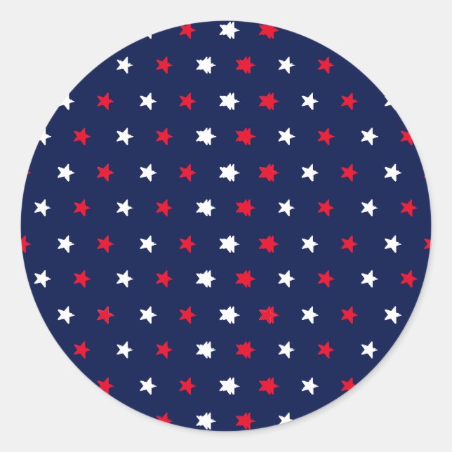 Red white stars navy blue american style pattern classic round sticker (Front)