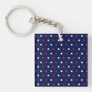 Red white stars navy blue american style pattern keychain