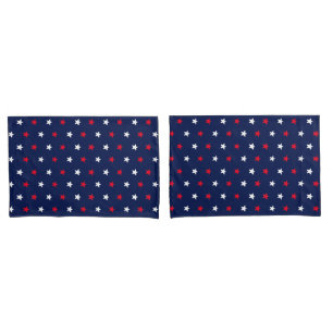 Red white stars, navy blue background pattern pillowcase