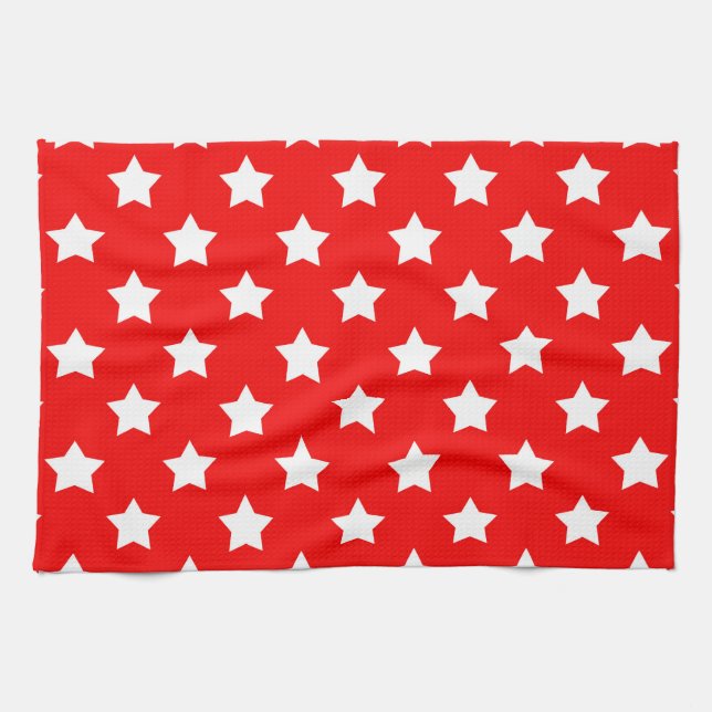 Red White Stars Pattern Decorative Kitchen Towel (Horizontal)