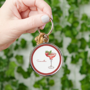 Red White Strawberry Cocktail Drink Keychain