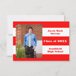 Red & White Stripe - 3x5 Graduation Announcement
