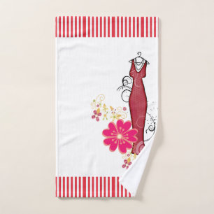 Red & White Stripe Bathroom Towel Sets Floral